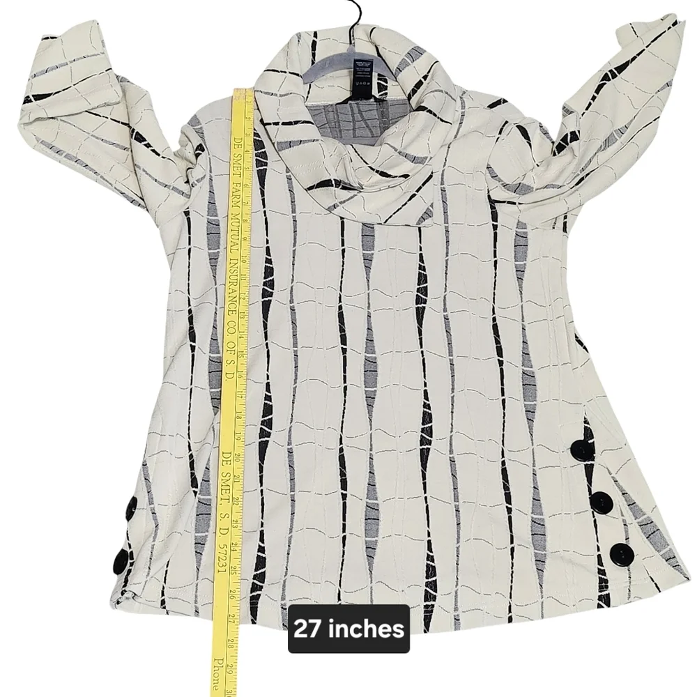 ALI MILES Tunic Womens Medium Ivory Black Jacquard Quiet Luxury Abstract Artsy - Picture 9 of 12